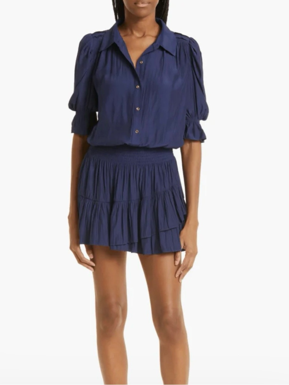 Ramy Brook Angelina Navy Smocked Waist Mini Dress, Size S